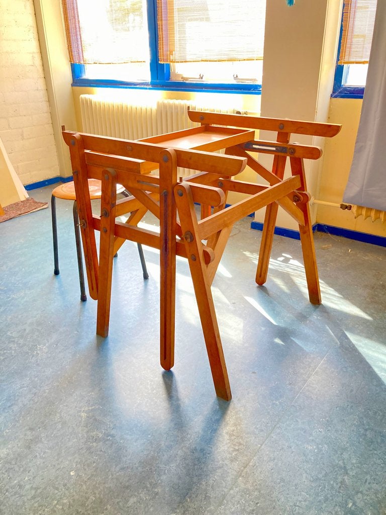 Vintage houten tekentafel onderstel, Ophalen of Verzenden, Gebruikt, 130 tot 150 cm