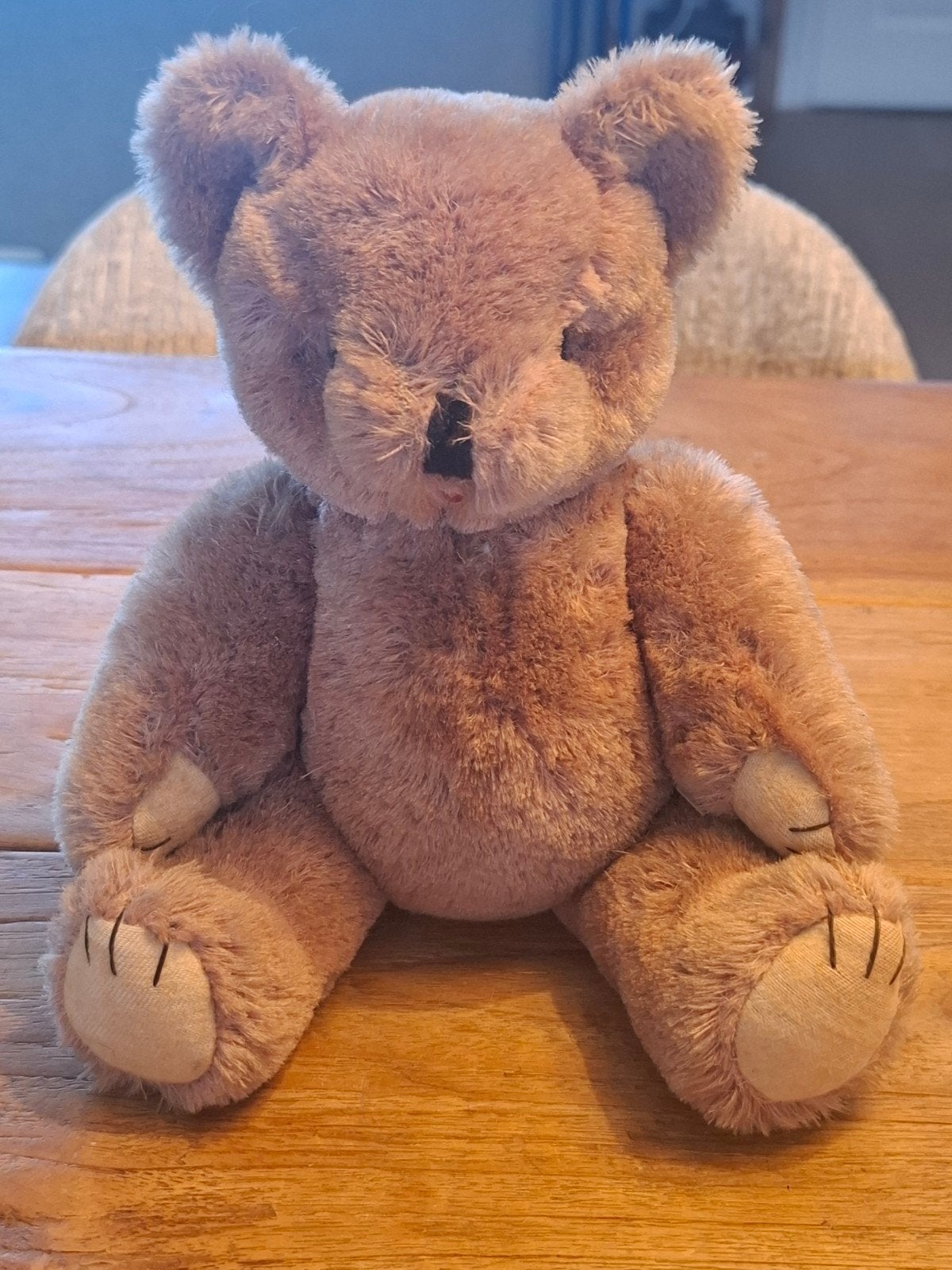 Vintage jaren 50 Japanse wollen teddybeer met schijven, Ophalen of Verzenden