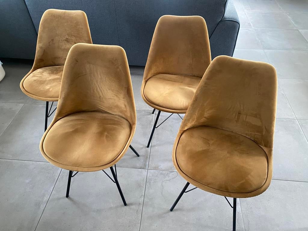 4 stoelen okergeel, Huis en Inrichting, Stoelen, Ophalen, Overige kleuren, Zo goed als nieuw, Vier