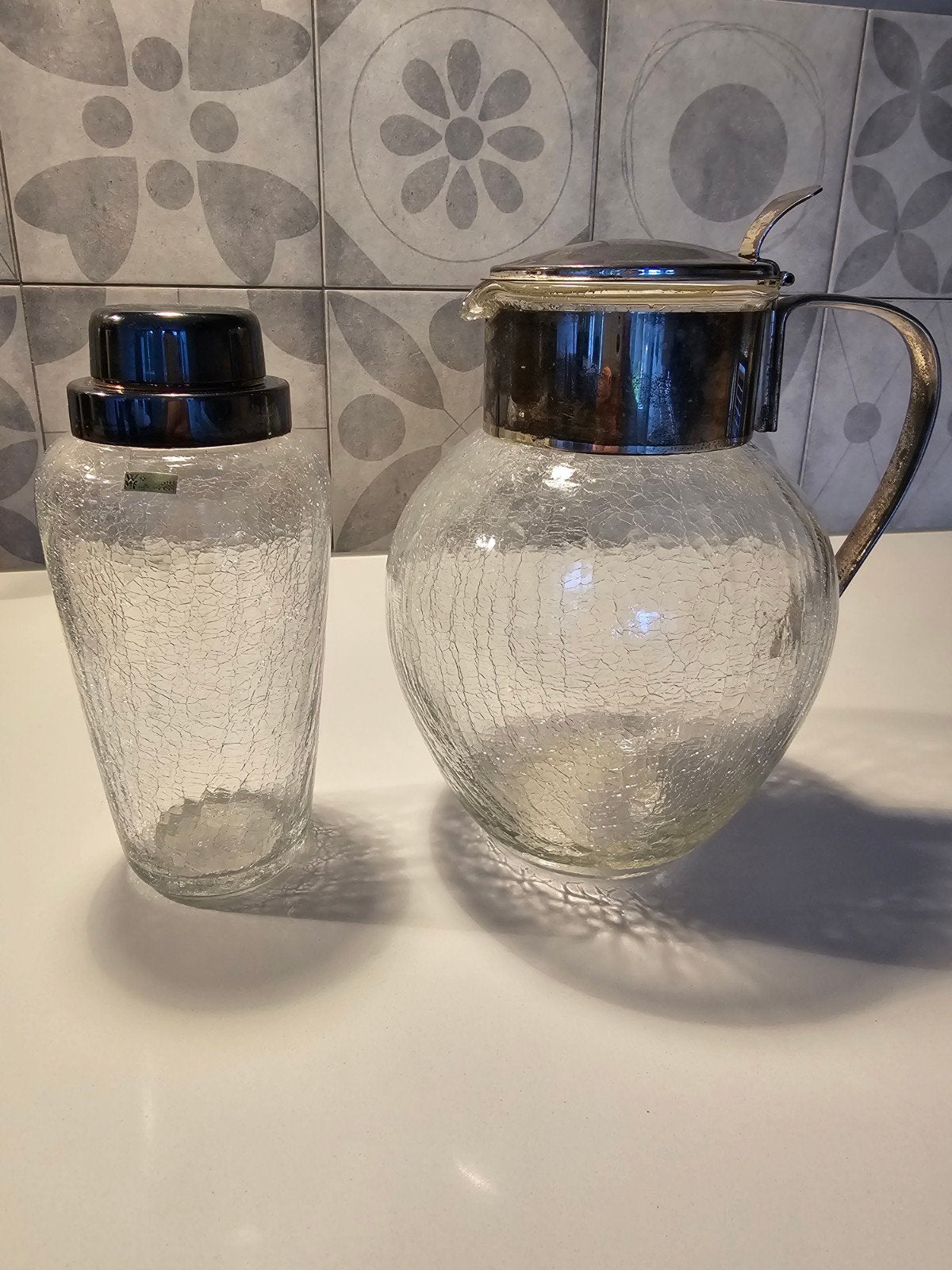 Fraaie Mid Century XXL cocktailshaker van craquelé kristal m, Ophalen of Verzenden