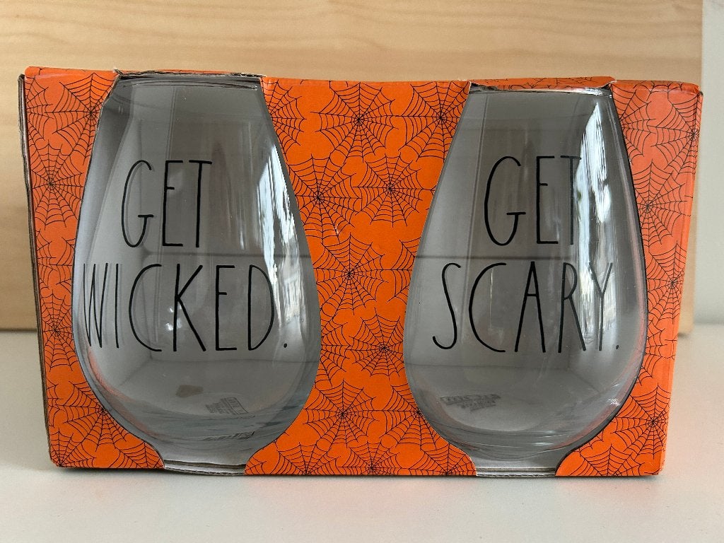 Rae Dunn Halloween set van vier glazen, Huis en Inrichting, Ophalen, Glas of Glazen, Overige merken, Nieuw