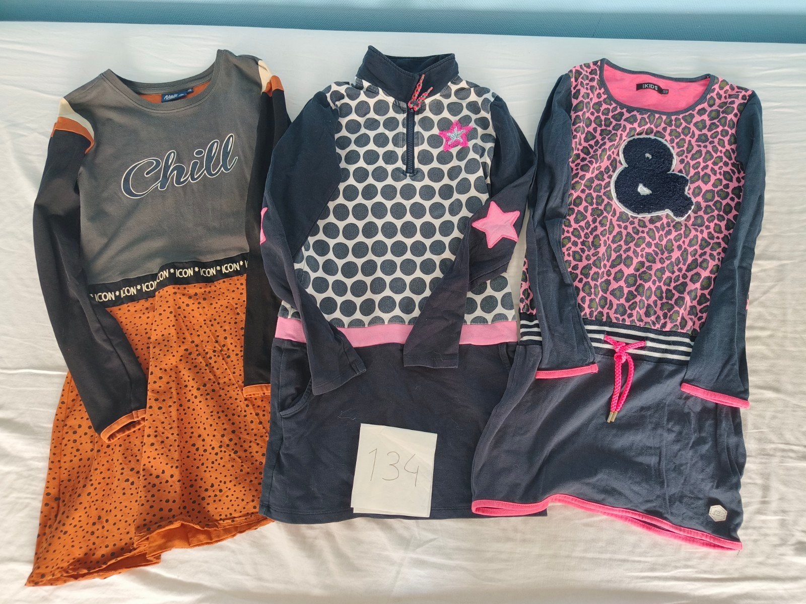 3 Meisjesjurken Maat 134, Ophalen of Verzenden, Gebruikt, Onbekend, Meisje