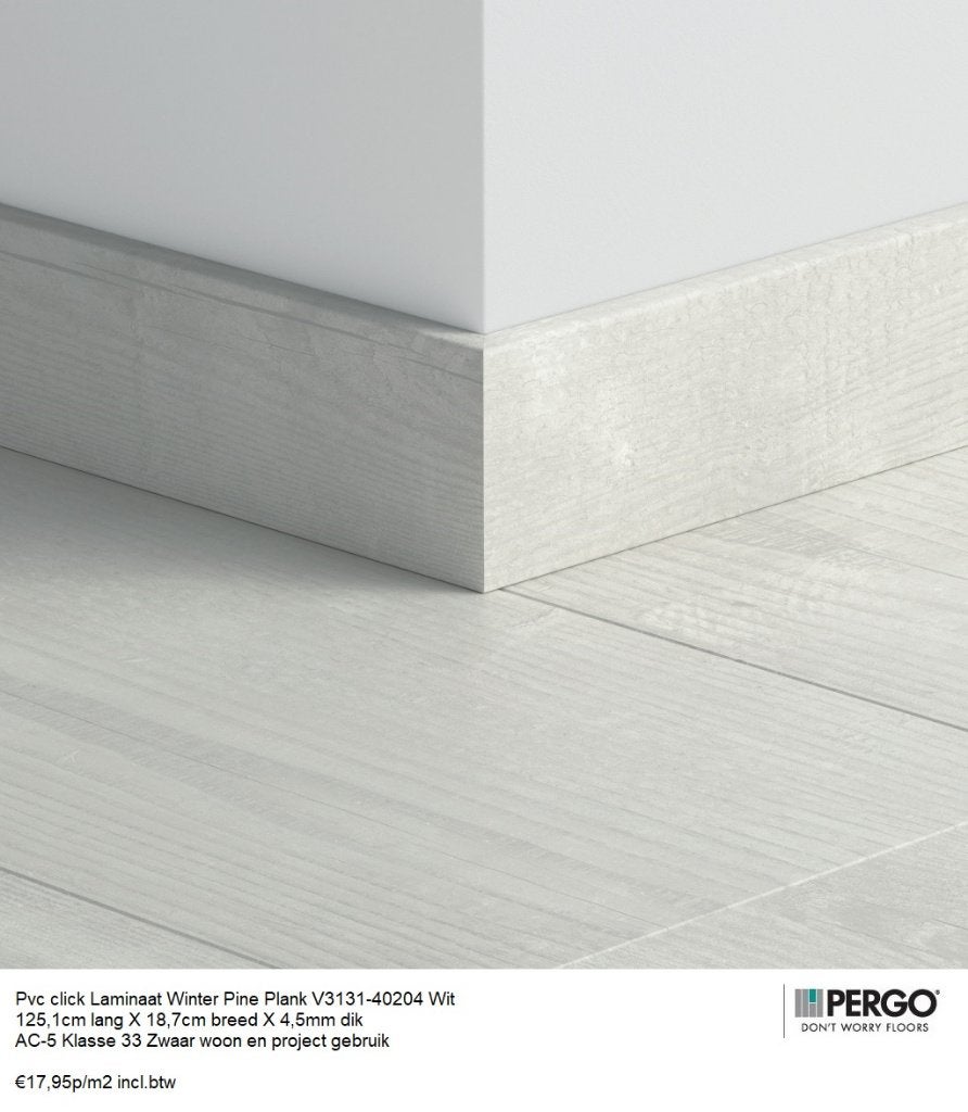 Pvc click Pergo Winter Pine Wit 4,5mm €17,95p/m2, Huis en Inrichting, Stoffering | Vloerbedekking, Nieuw, Laminaat, Wit, 75 m² of meer
