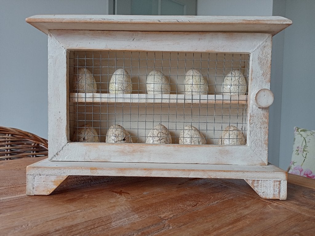 groot houten eierrek/kastje evt. met 10 eieren, Ophalen of Verzenden, Gebruikt