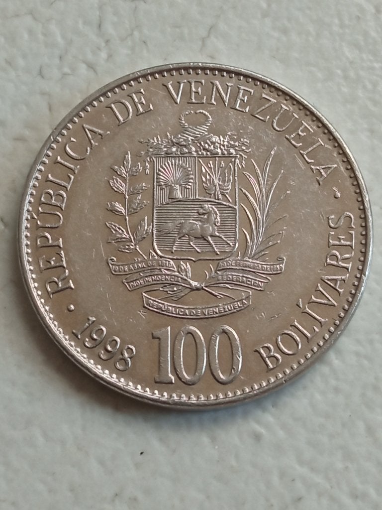 Venezuela 100 bolivar 1998., Ophalen of Verzenden, Zuid-Amerika, Losse munt