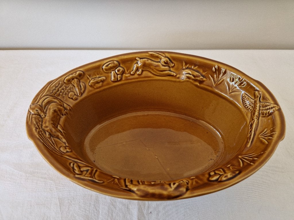 Franse keramiek ovenschaal met wilddecor., Antiek en Kunst, Ophalen of Verzenden