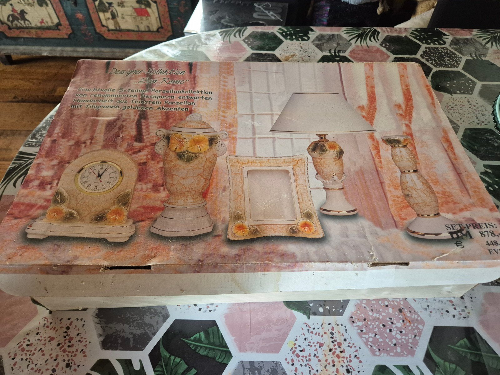 ​5-delige porseleinen decoratieset San Remo klok lamp vaas, Antiek en Kunst, Antiek | Porselein, Ophalen of Verzenden