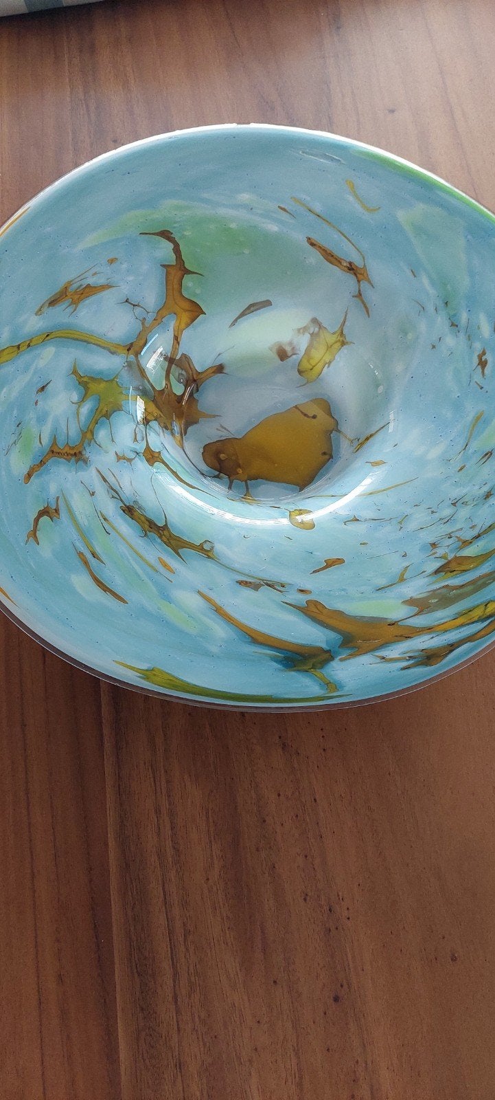 Decoratieve glazen schaal, blauw/geel, Ophalen