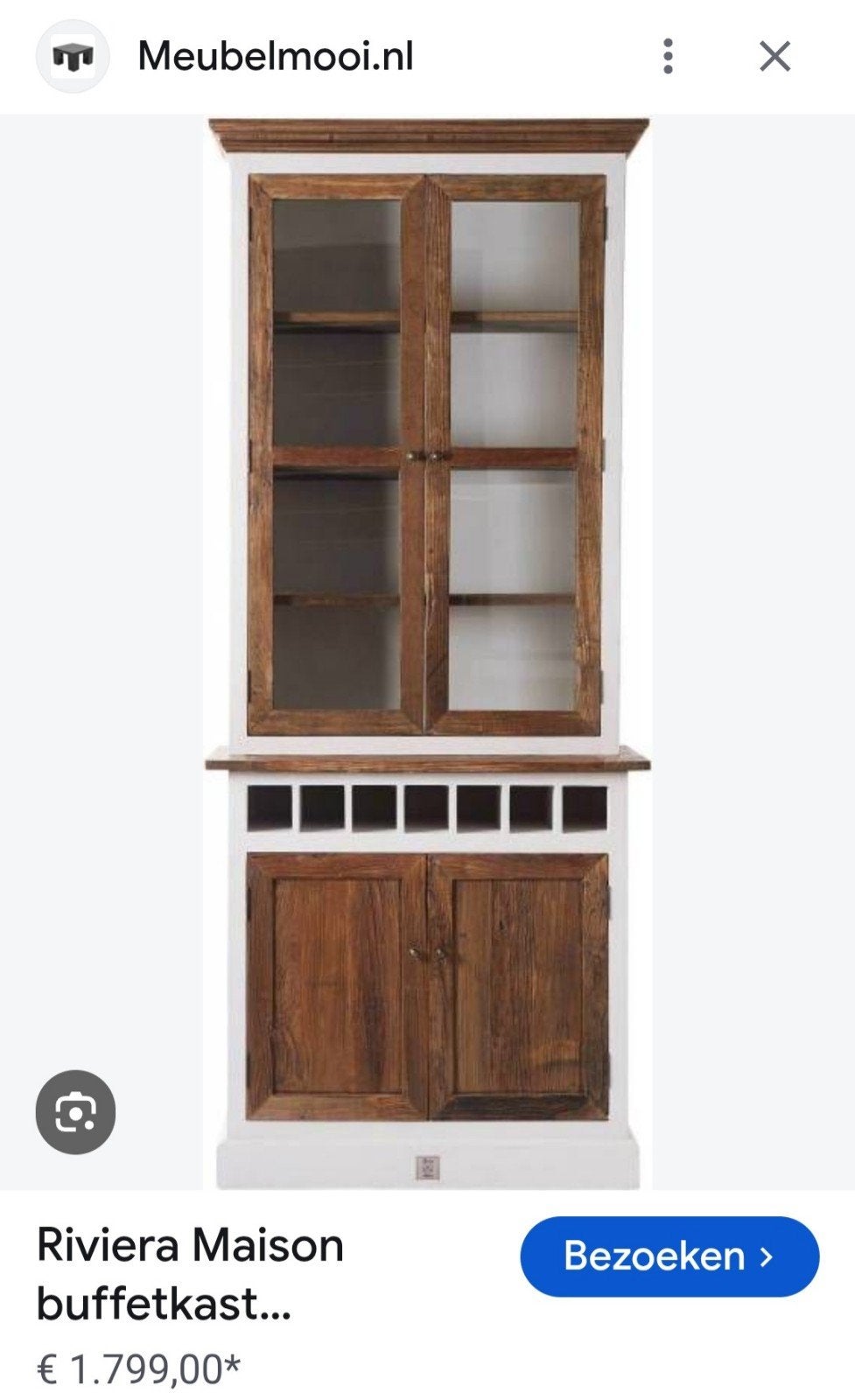 Riviera Maison Driftwood buffetkast met wijnrek., Huis en Inrichting, Ophalen, 200 cm of meer, 50 tot 100 cm, Zo goed als nieuw