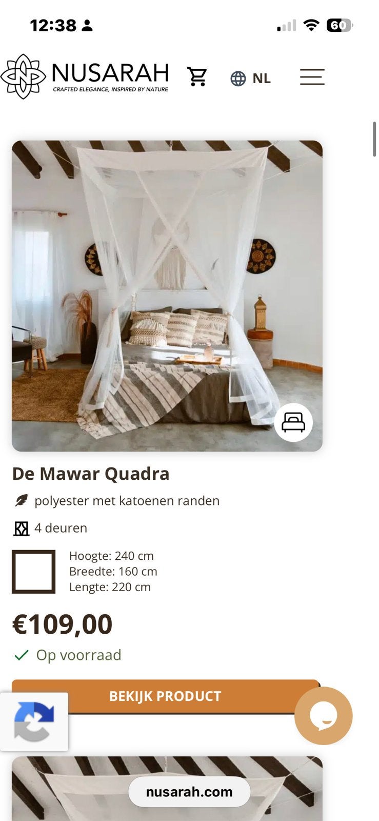 Klamboe helemaal nieuw !, Huis en Inrichting, Wit, Ophalen of Verzenden, Zo goed als nieuw, Twijfelaar