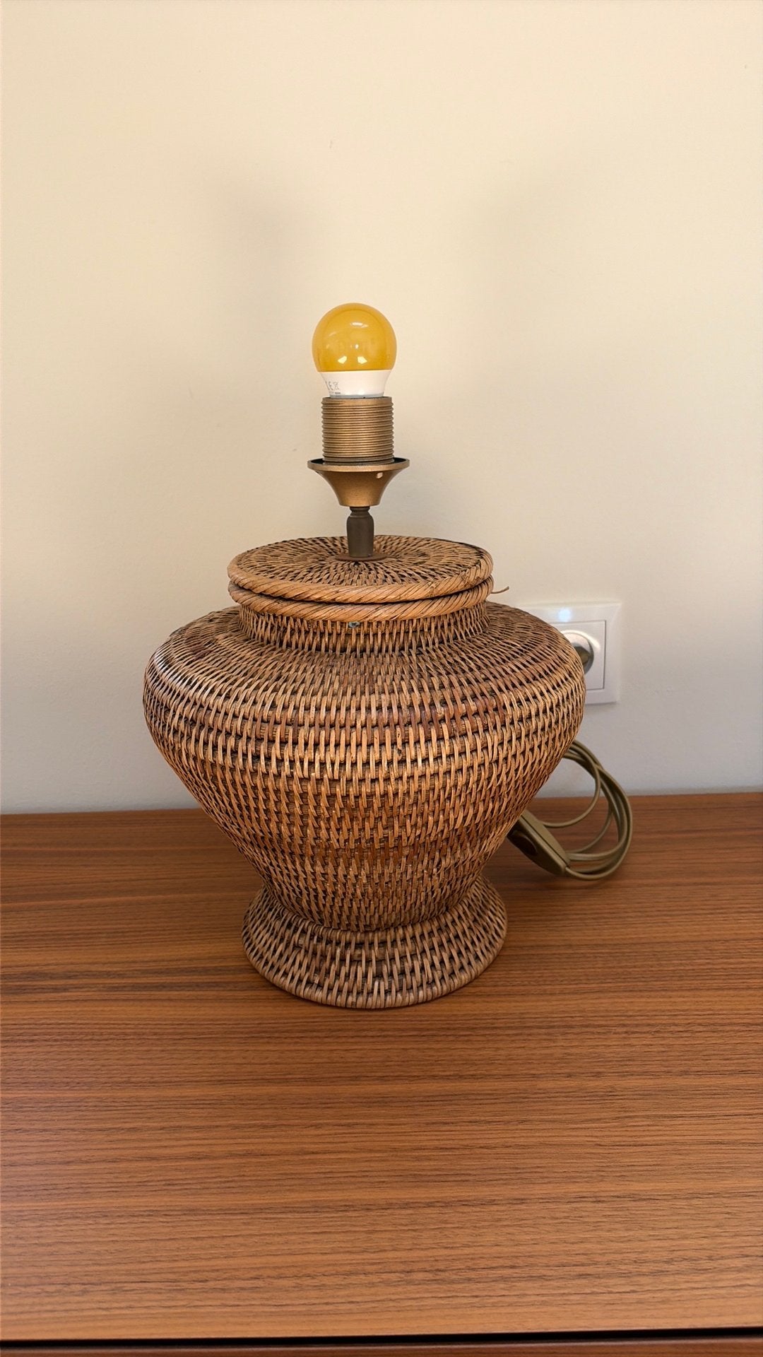 Vintage rotan Bobemien stijl lampenvoet, Huis en Inrichting, Lampen | Tafellampen, Ophalen of Verzenden, Zo goed als nieuw, Minder dan 50 cm