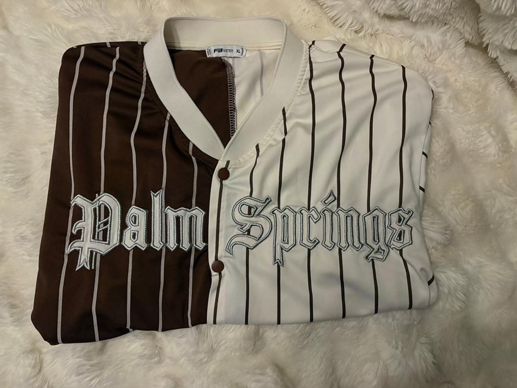 FB Sister Palm Springs Baseball Shirt - Bruin/Wit Gestreep, Bruin, Maat 46/48 (XL) of groter, Ophalen of Verzenden, Zo goed als nieuw