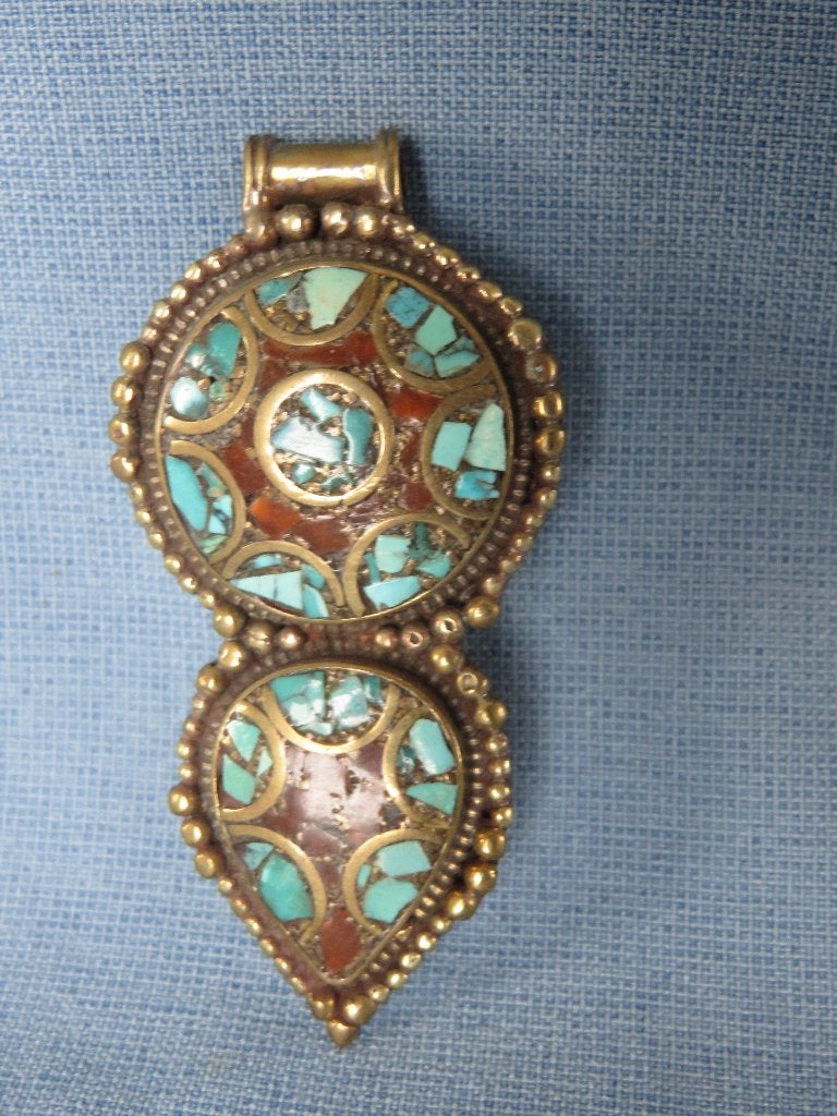 Hanger met turquoise en koraal ‘ 20e eeuw, Ophalen of Verzenden, Gebruikt, Overige kleuren, Overige materialen