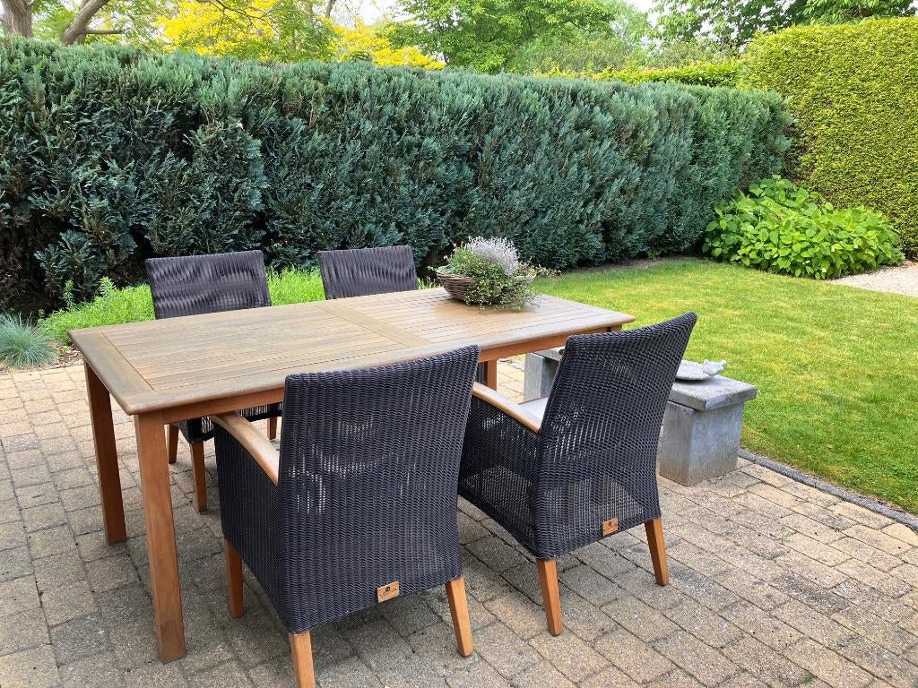 tuintafel en stoelen teakhout, Ophalen, Gebruikt, 6 zitplaatsen, Teakhout