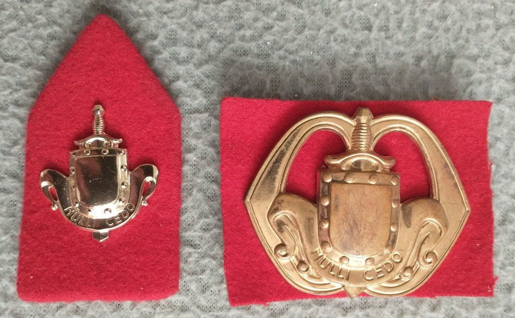 Schouder- en baretembleem Nulli Cedo, Verzamelen, Militaria | Algemeen, Verzenden, Landmacht, Nederland, Embleem of Badge