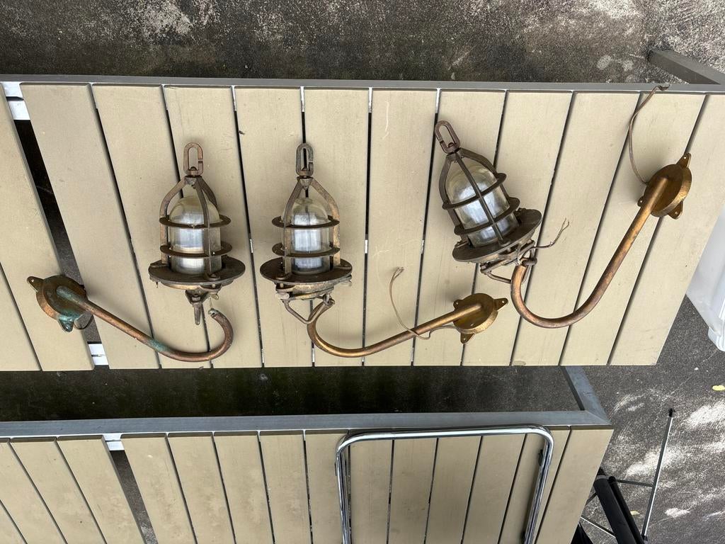 Set van 3 Vintage Messing Scheepslampen, Ophalen