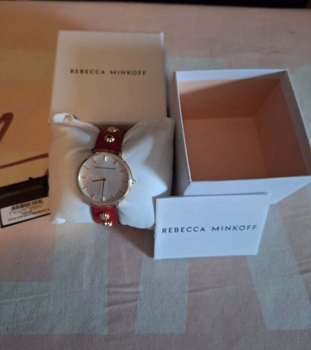 Rebecca Minkoff Polshorloge - Rood Leer & Goudkleurig, Overige merken, Overige materialen, Leer, Polshorloge