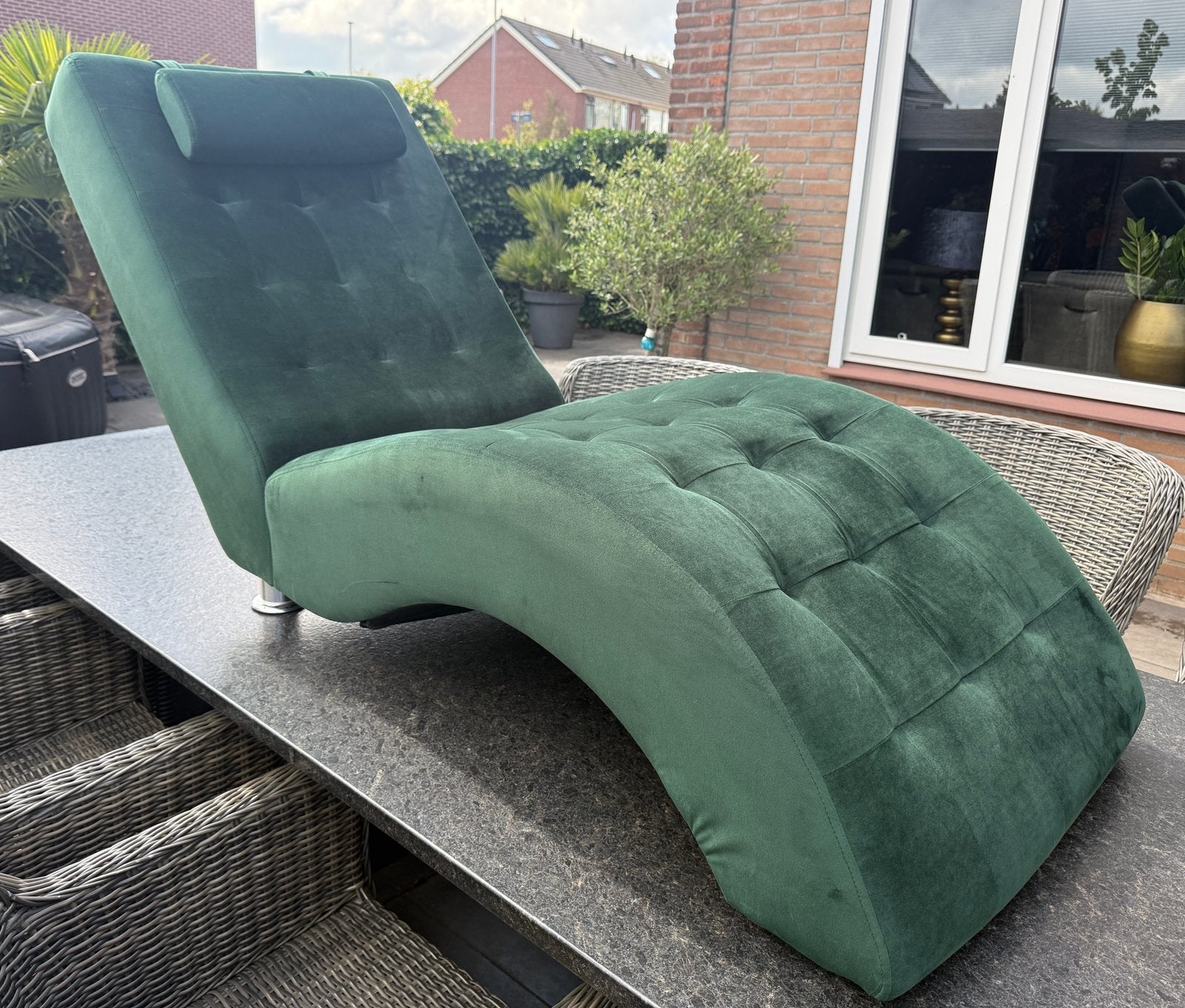 Lounge sofa velvet groen, Ophalen, Eenpersoons, 75 tot 100 cm, Zo goed als nieuw