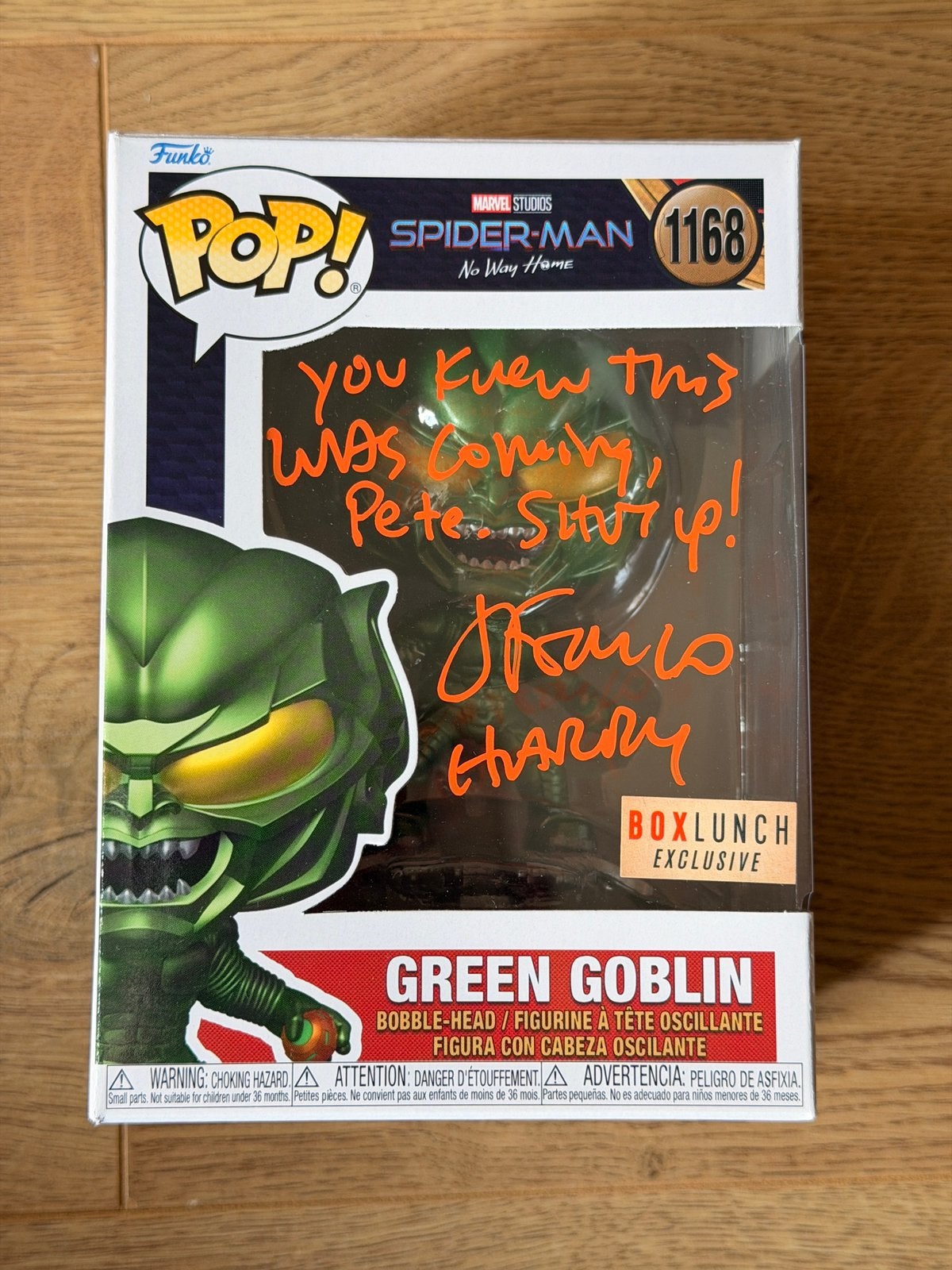 Funko Pop! Green Goblin #1168 – Signed James Franco – Quote, Ophalen of Verzenden, Zo goed als nieuw, Speelkaart(en)