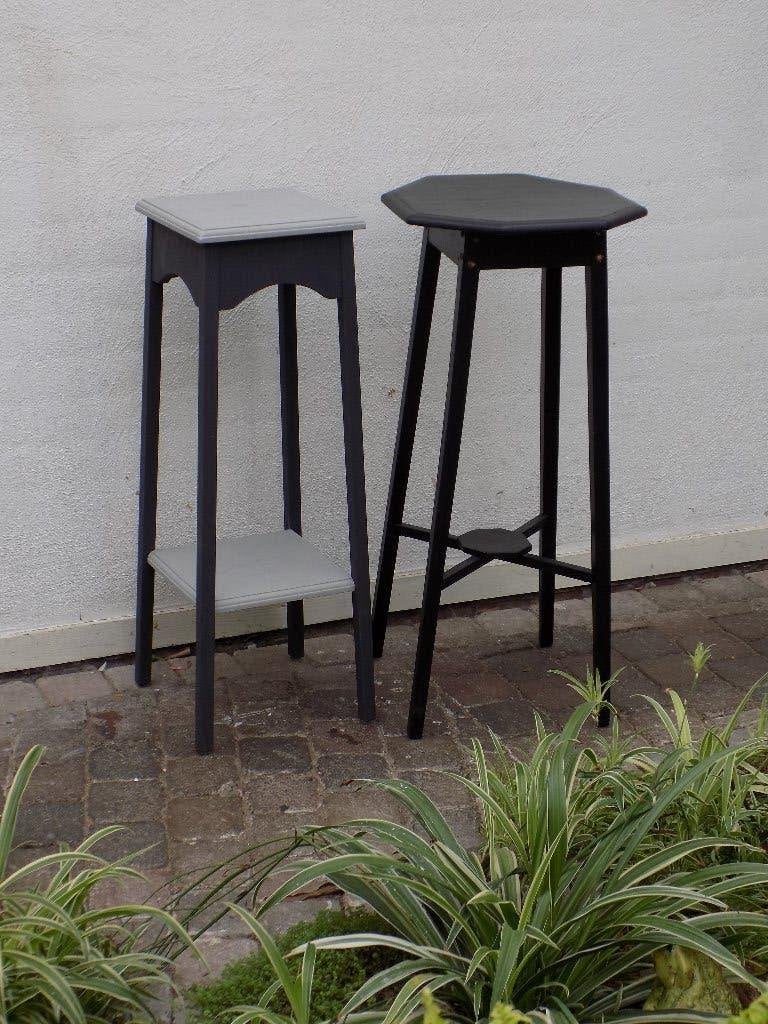Plantentafel bijzettafel brocante oud zwart en grijs, Ophalen of Verzenden, Gebruikt, Hout