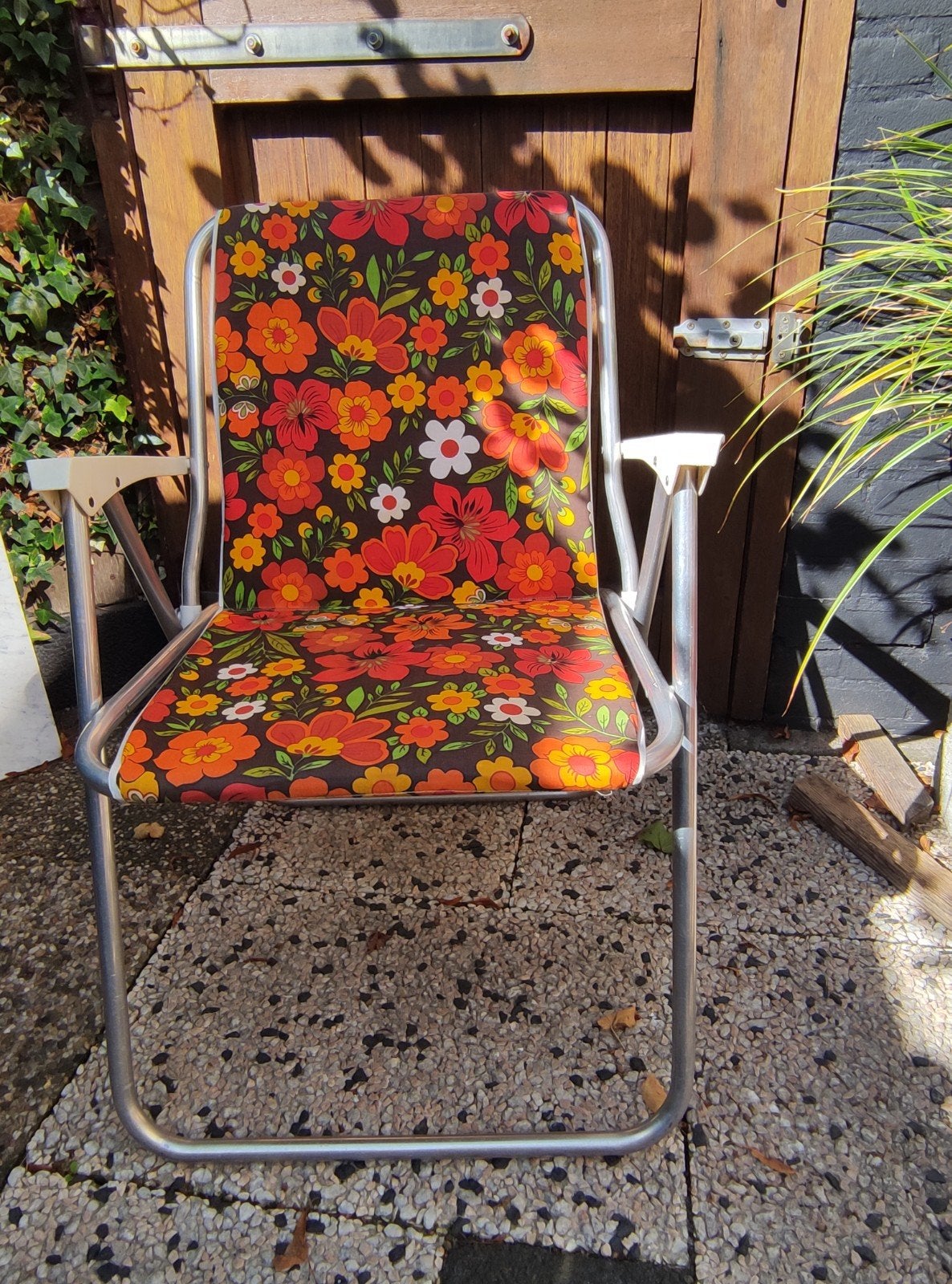 Vintage Klapstoel met Bloemenprint - Jaren '70, Ophalen, Gebruikt, Metaal, Eén