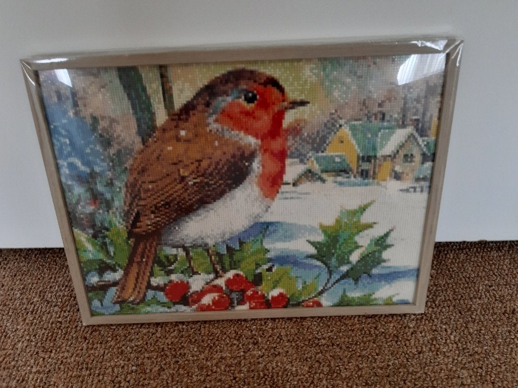 diamont painting roodborstje in lijst, Ophalen, Zo goed als nieuw, Minder dan 50 cm, Schilderij