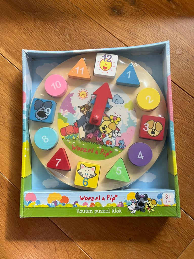 Woezel en Pip Houten Puzzel Klok - Nieuw!, Ophalen of Verzenden, 10 tot 50 stukjes, Nieuw, Van hout