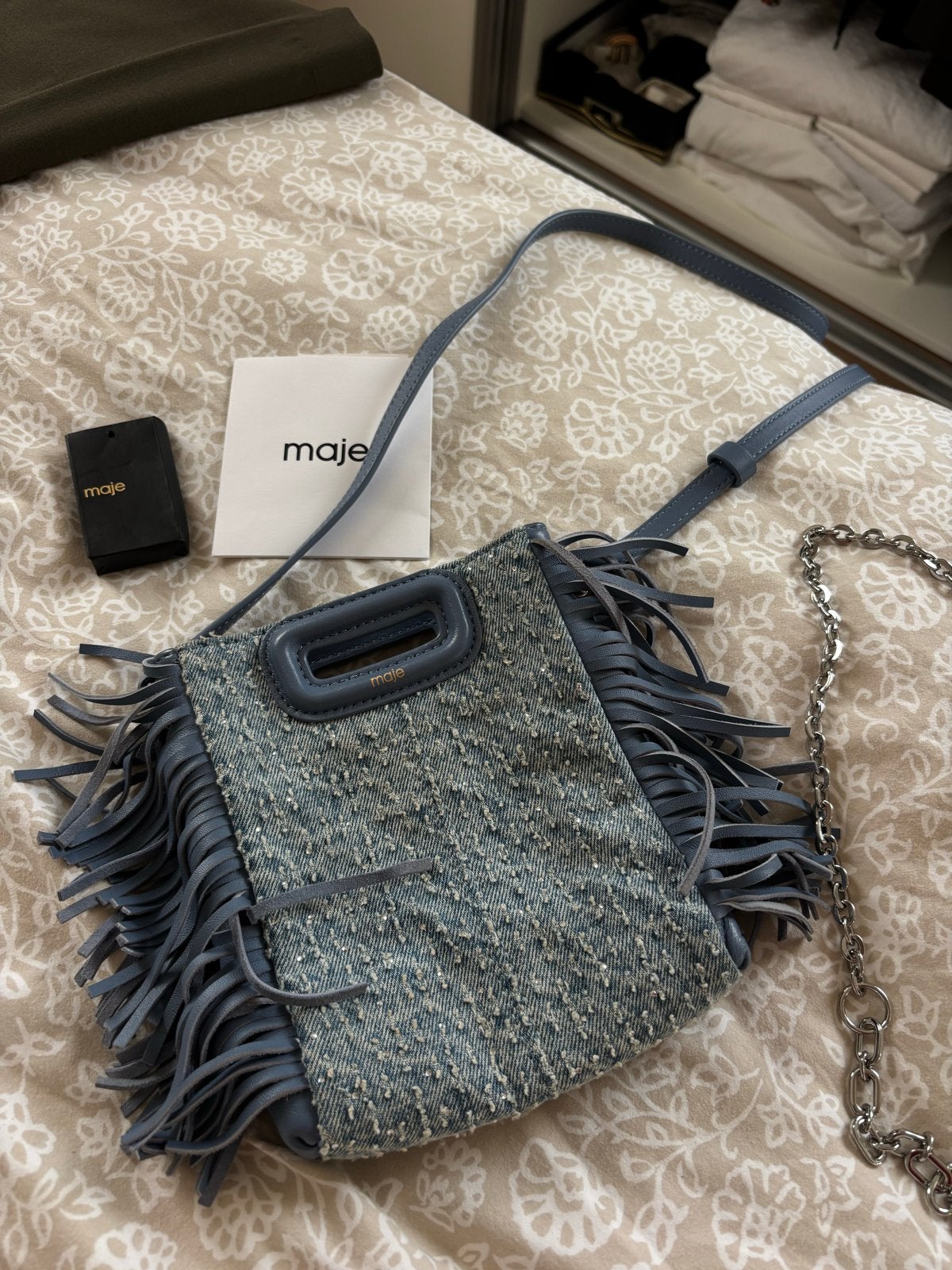 Maje tas denim met glitters, Ophalen, Zo goed als nieuw, Blauw, Schoudertasje