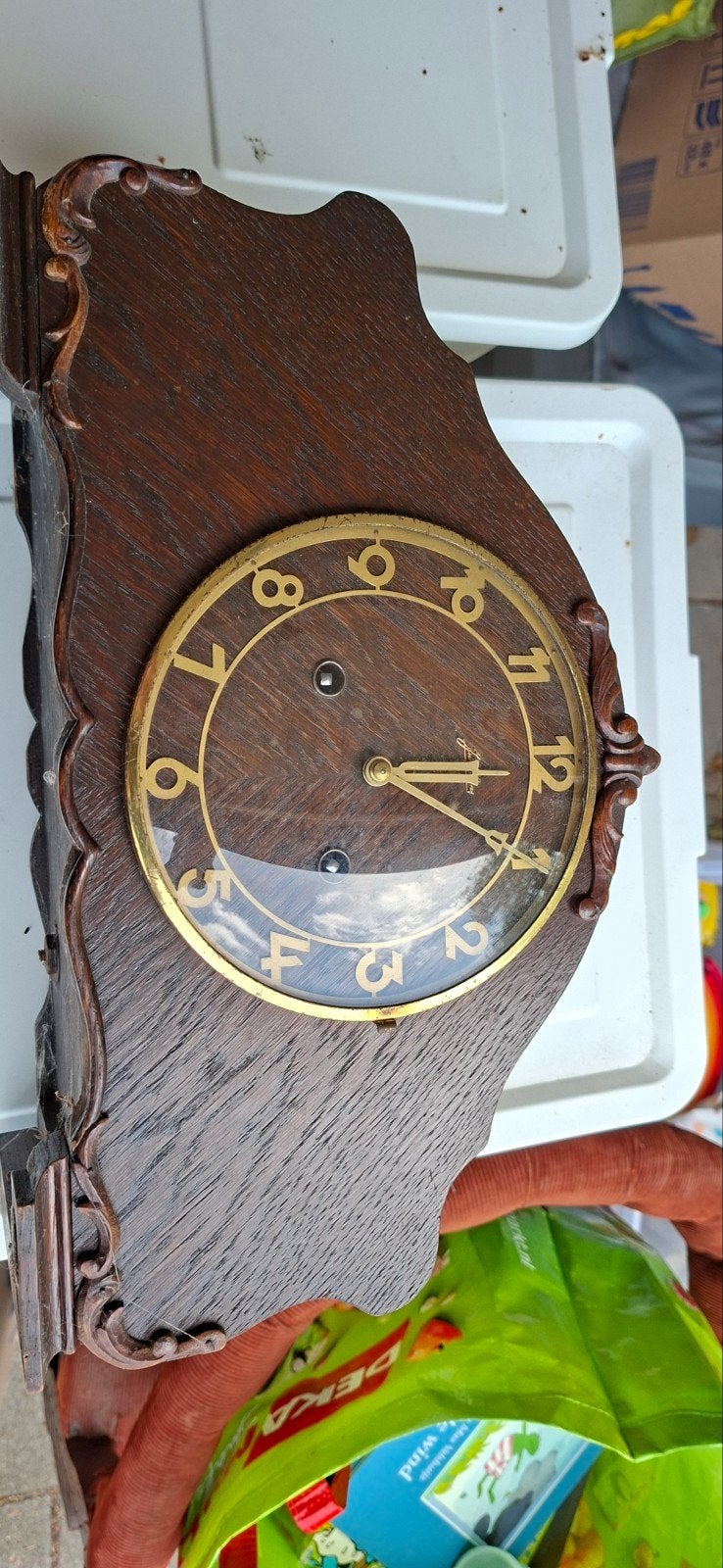 Antieke Junghans wandklok - Hout en messing, Antiek en Kunst, Ophalen of Verzenden