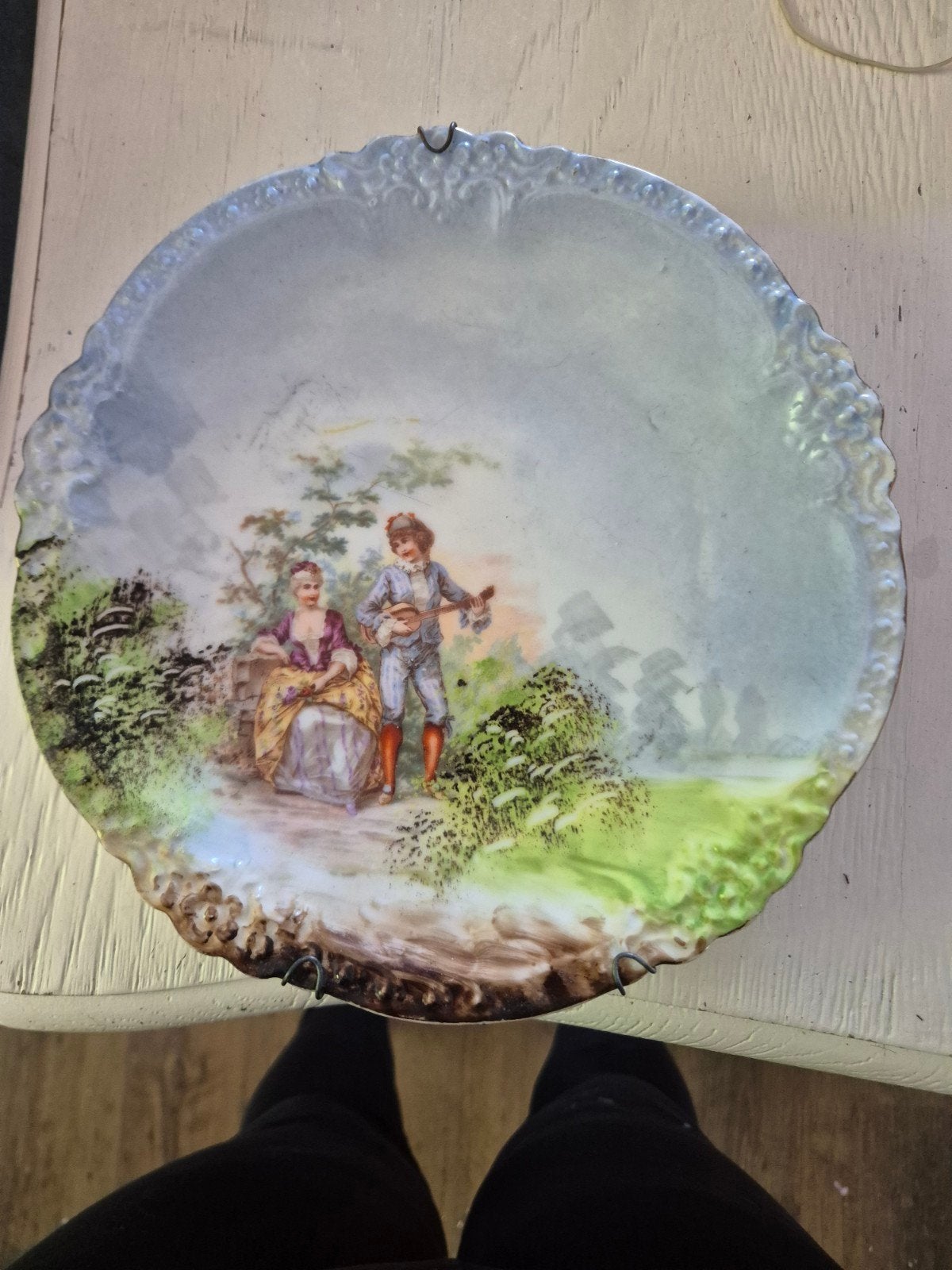 Antieke decoratieve wandborden met romantische scènes, Ophalen of Verzenden
