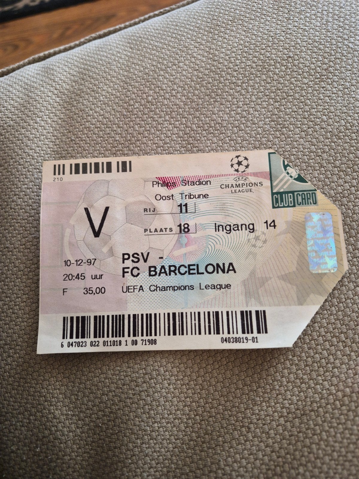 Ticket PSV - Barcelona, Ophalen of Verzenden, Gebruikt, PSV, Overige typen