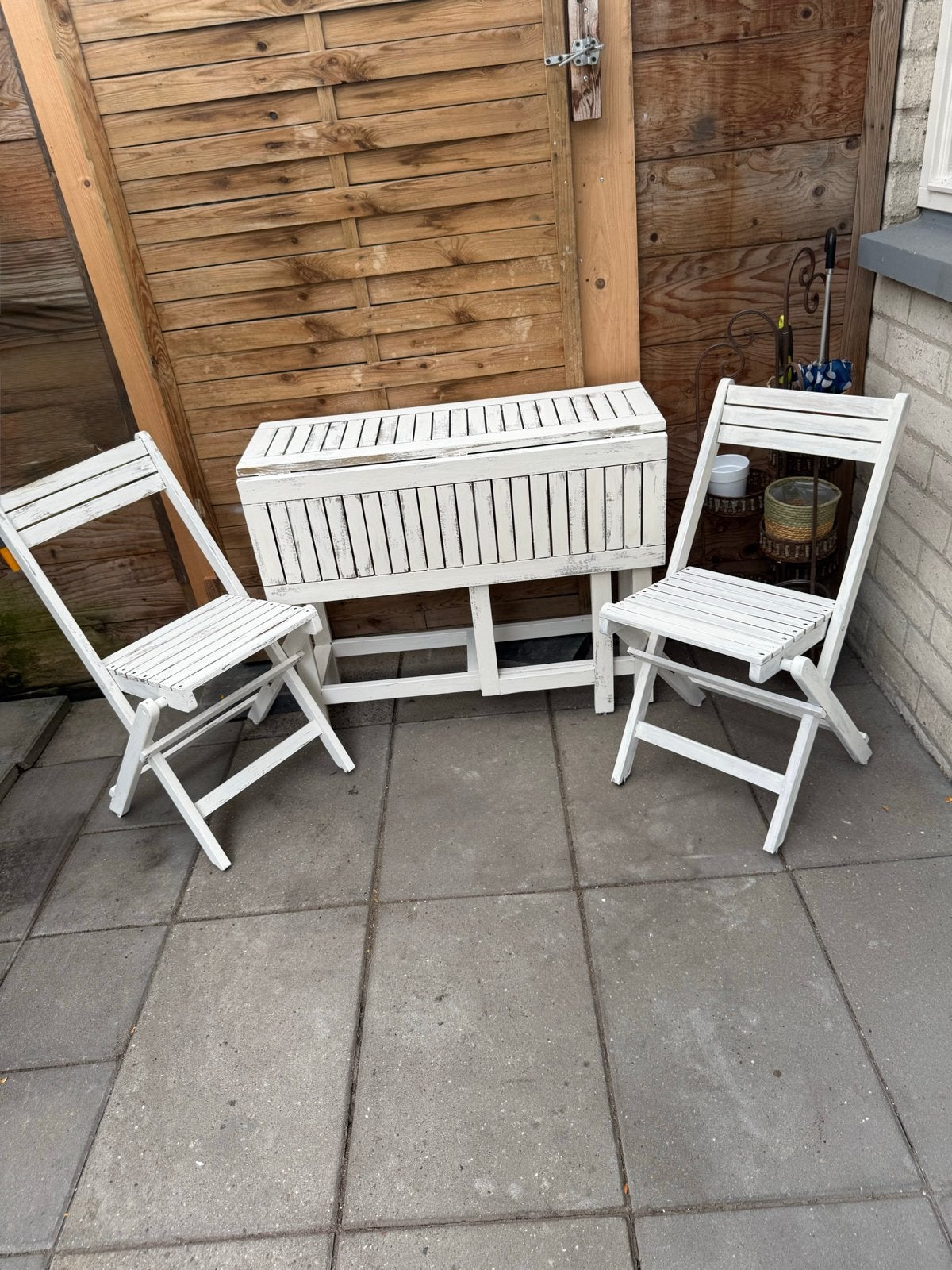 Houten bistroset inklapbaar - wit, Tuin en Terras, Gebruikt, Eettafel, Tuinset, Hout