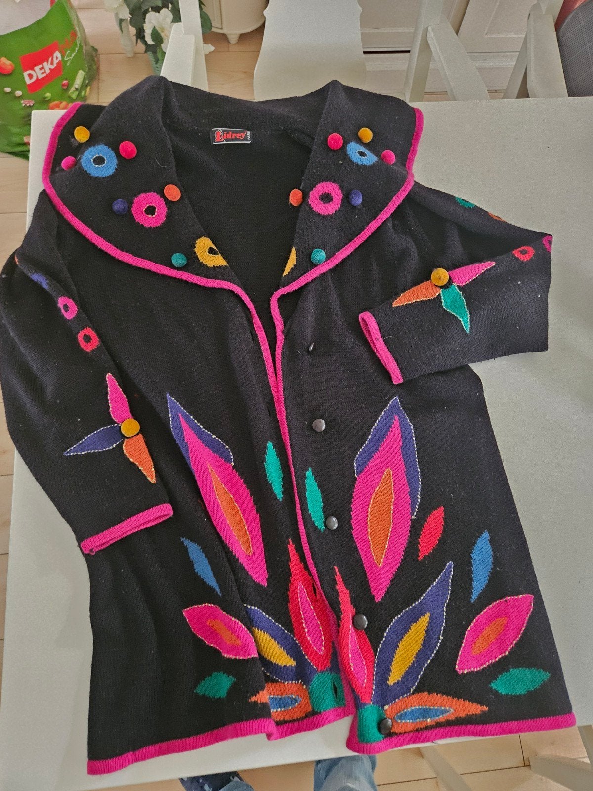 Vintage Bidrey Paris vest - Kleurrijk en uniek, maat XL, Kleding | Dames, Maat 38/40 (M), Zwart, Ophalen of Verzenden, Zo goed als nieuw
