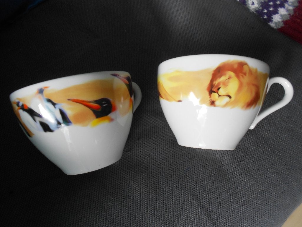 2 leuke Buitoni soep kommen koppen leeuw pinguin, Ophalen, Gebruikt, Overige merken, Kom(men)