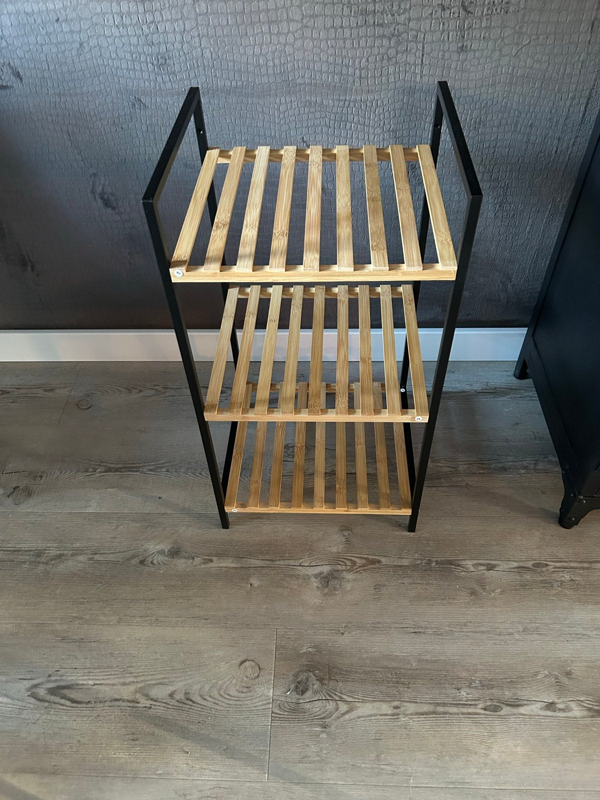 Badkamerrekje bamboe met 3 planken - Zwart/Hout, Ophalen, Nieuw