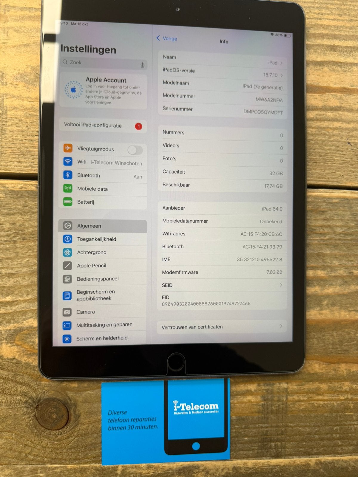 Ipad 7th generation 10.2 space gray 32 GB Cellular +garantie, 10 inch, 32 GB, Apple iPad, Ophalen of Verzenden