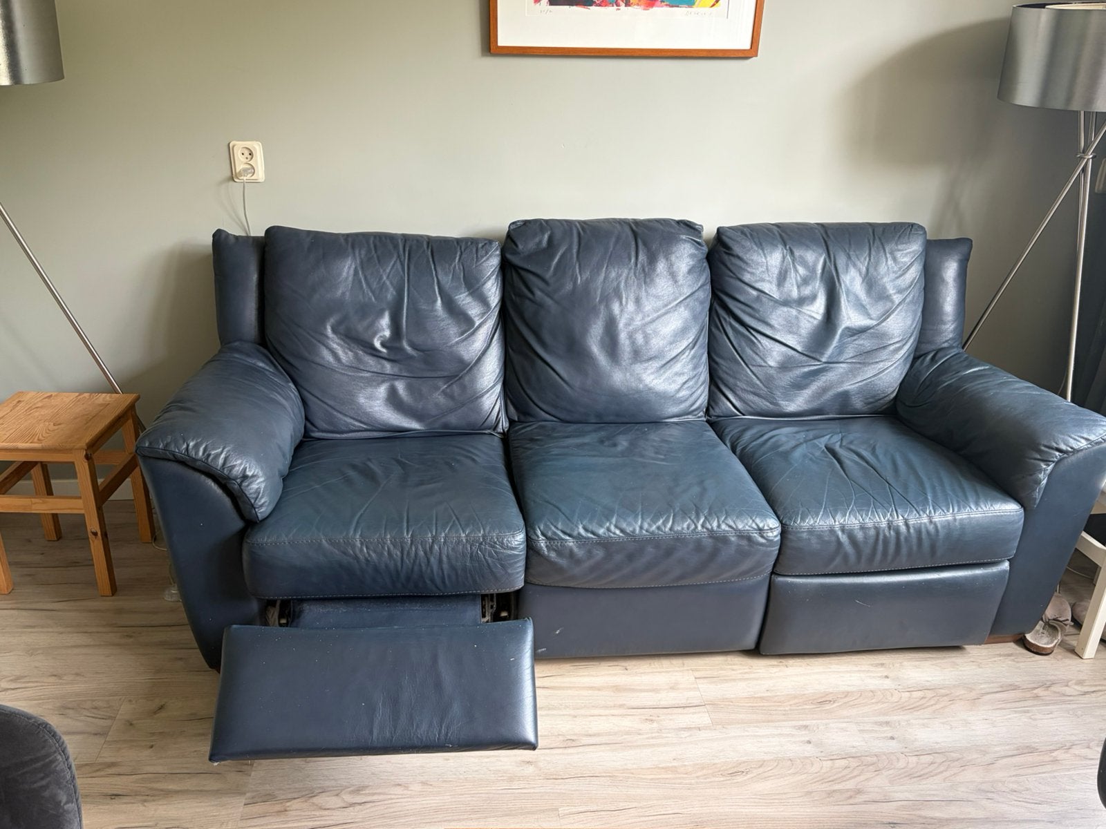2e hands leren bank, Huis en Inrichting, Ophalen, Gebruikt, Driepersoons, Rechte bank