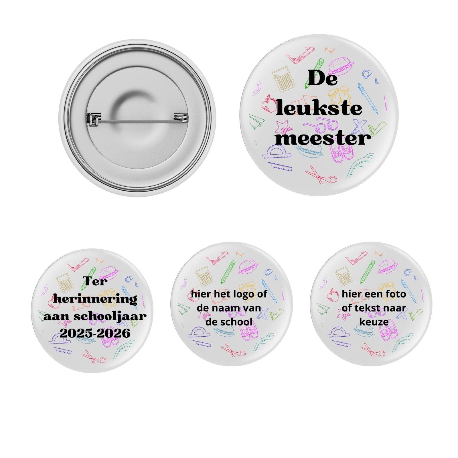 Meester buttons setje van 4, Verzamelen, Speldjes, Pins en Buttons, Verzenden, Nieuw, Overige onderwerpen