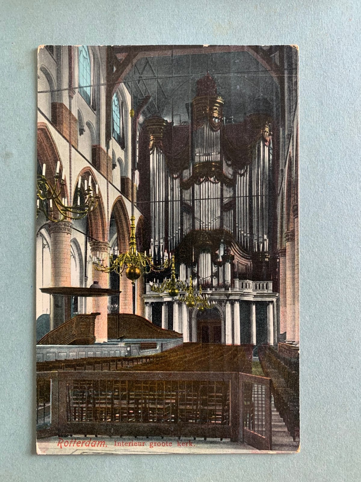 Rotterdam - interieur Groote Kerk, Ophalen of Verzenden, 1920 tot 1940, Gelopen, Zuid-Holland