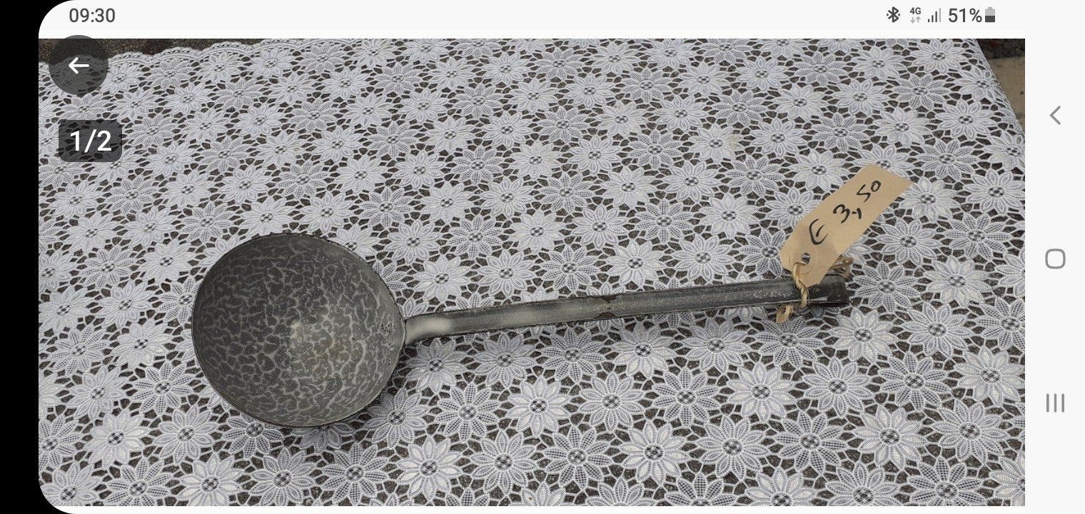 Vintage metalen pollepel, Ophalen