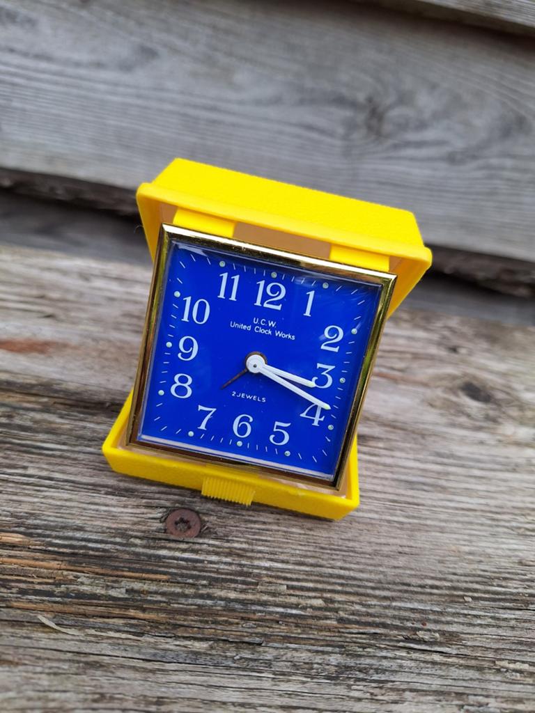 Vintage Seventies reiswekker, merk United Clock Works, izgst, Ophalen of Verzenden