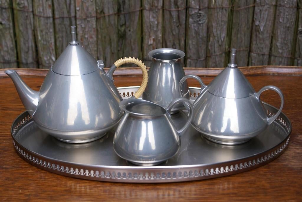 Brocante - Design theeservies van fijn Tin!, Ophalen of Verzenden