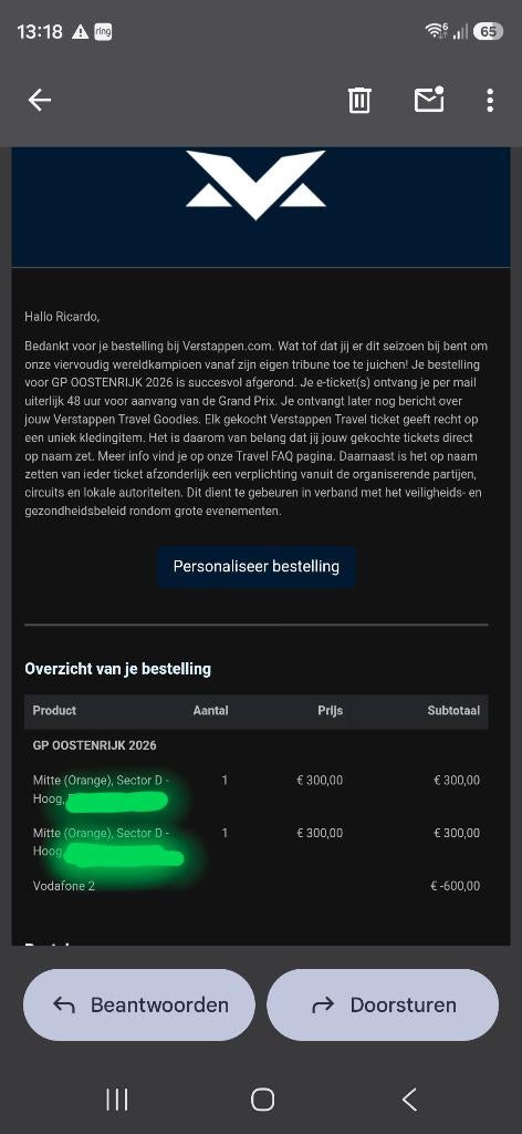 F1 tickets, Tickets en Kaartjes, Twee personen