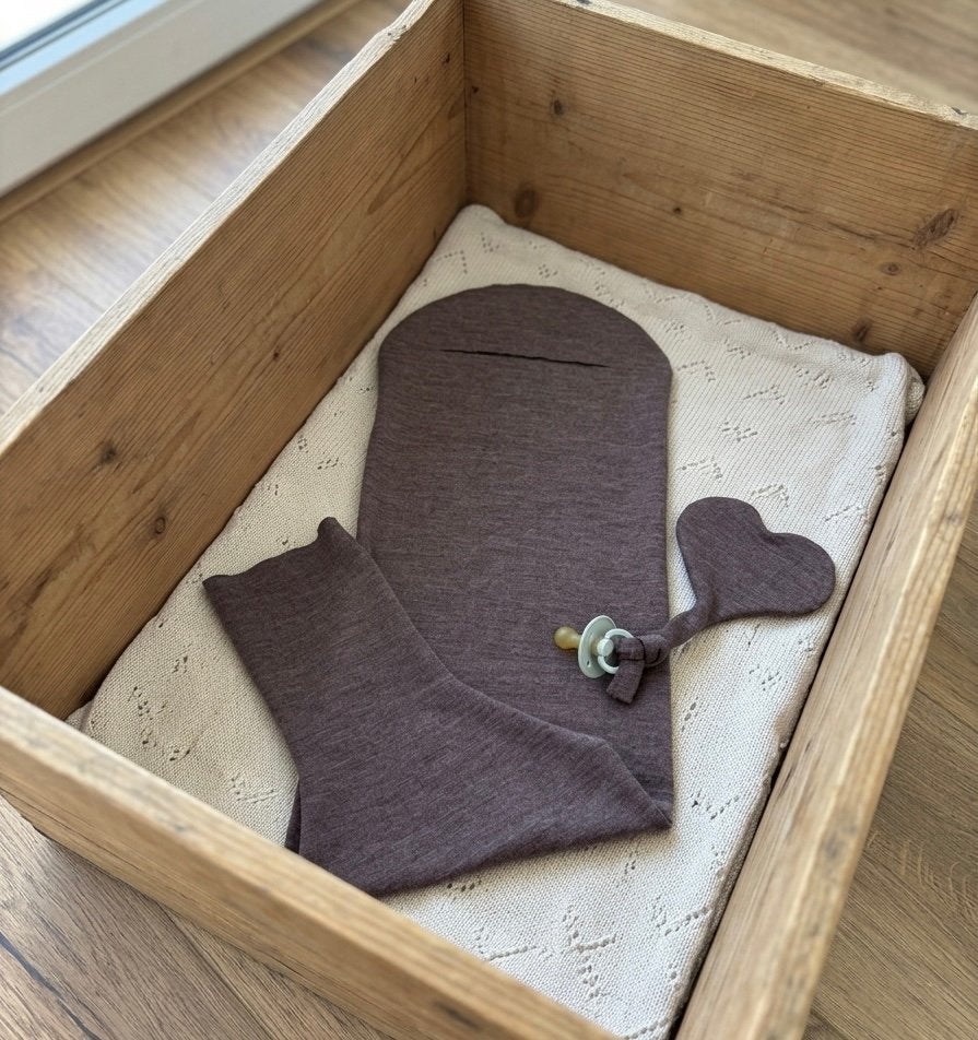 Handgemaakte baby cocoon 100% merinowol plus speendoekje, Bakerzak of Bakerdoek, 80 cm, Nieuw, Ademend