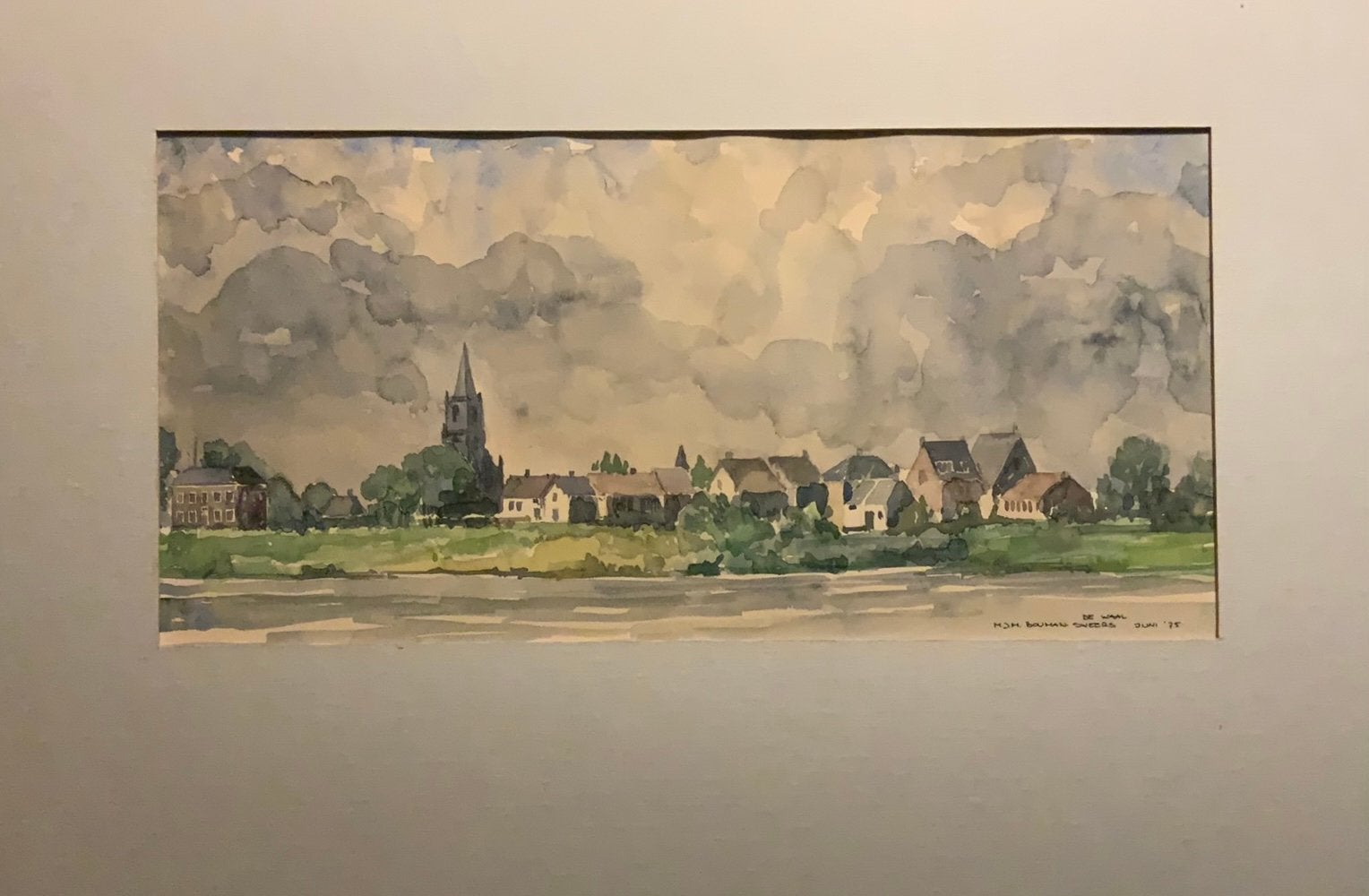 Aquarel “De Waal”, Ophalen of Verzenden, Gedateerd, Aquarel, Papier