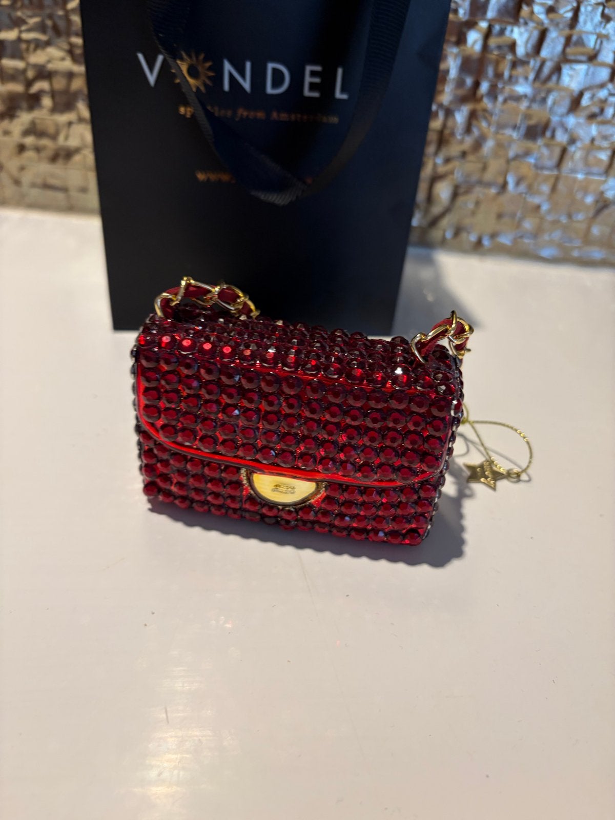 Vondels Amsterdam Kerstbal Tasje Rood met Glitters, Diversen, Ophalen of Verzenden, Nieuw