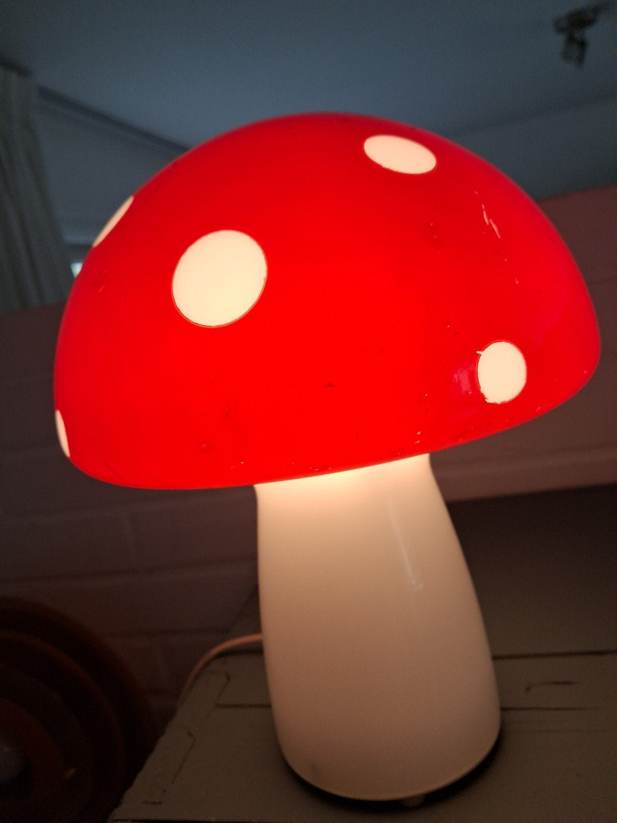 Lamp vliegenzwam paddenstoel vintage glas glazen, Gebruikt, Vintage, 26 cm, Met schakelaar