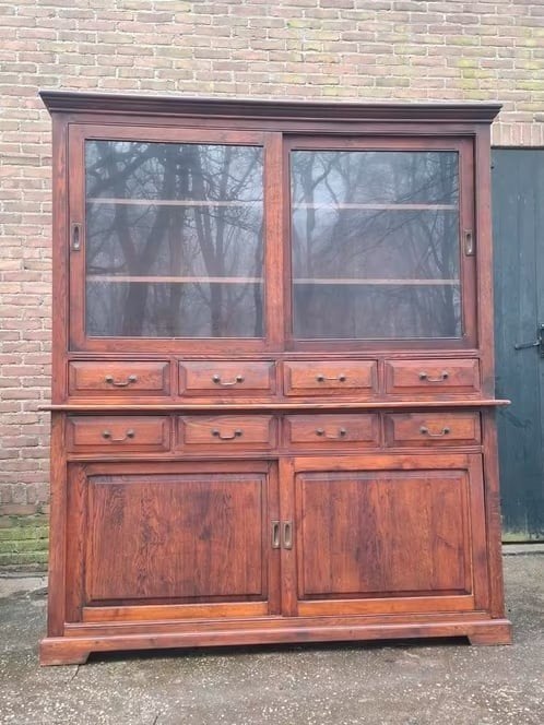 Oude Antiek Winkelkast Schoolkast Apothekerskast Vitrinekast, Gebruikt, 200 cm of meer, T, Ophalen of Verzenden