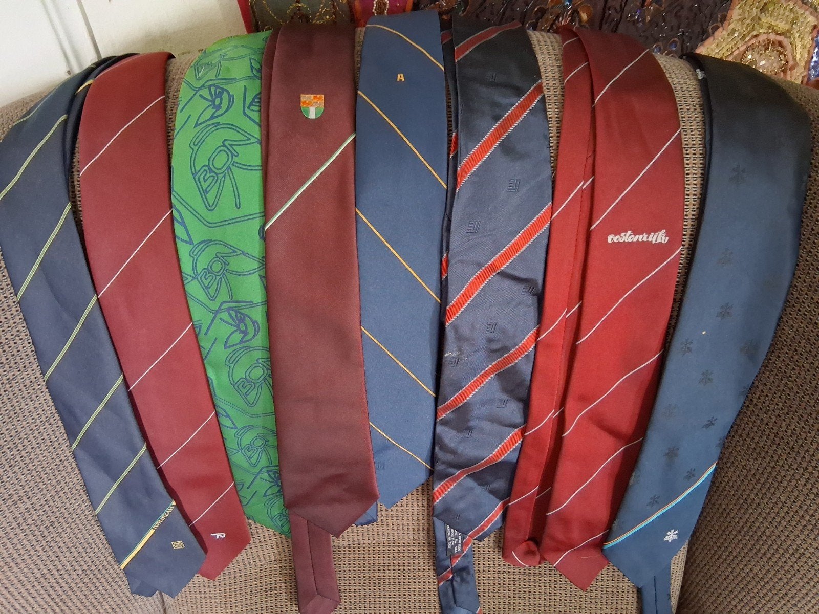 8 stropdassen uit verzameling, Kleding | Heren, Ophalen of Verzenden, Gedragen, Blauw, Effen