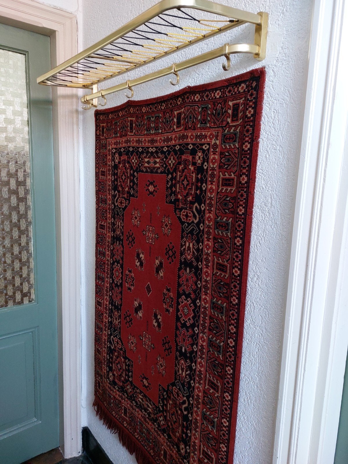 Vintage messing wandkapstok met hoedenrek, Gebruikt, Overige typen, Ophalen of Verzenden, Minder dan 100 cm